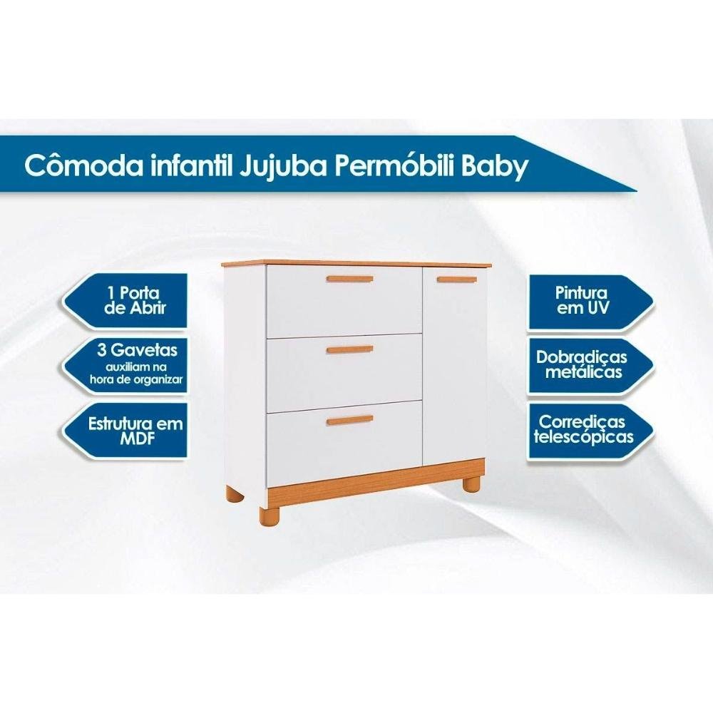 Quarto Infantil Completo Jujuba 3 Peças (guarda Roupa+cômoda+berço) Nature/branco - Permóbili - 2