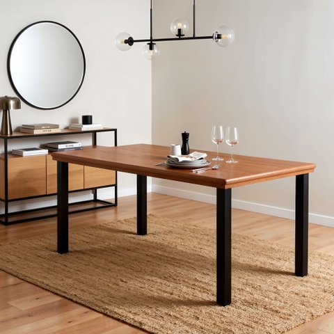 Mesa de Jantar 6 Lugares Tampo de Madeira Maciça Pinus 160x90cm Athenas Marrom Preto/Marrom