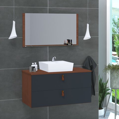 Conjunto Gabinete de Banheiro Berlim 80 Cm