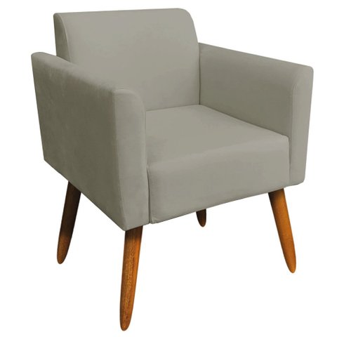 Poltrona Decorativa Isabella Pés Palito Madeira Suede Nude - Gran Belo
