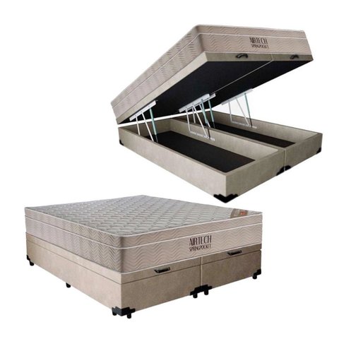 Cama Box Baú com Colchão de Molas Ensacadas Ortobom Airtech Queen 158cm