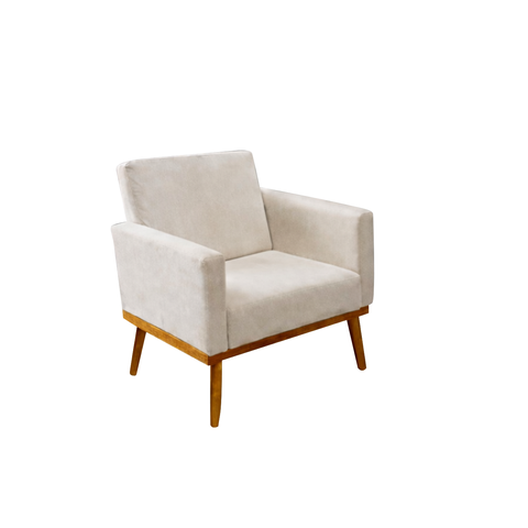 Poltrona Decorativa Luxo com Base Madeira - Suede:bege