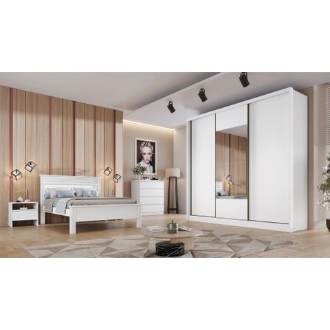 Guarda-Roupa Arezzo 4 Gavetas com Espelho Neve Novo Horizonte