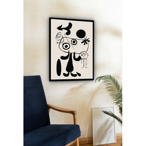 Quadro Decorativo Miró Preto e Branco - 70x50cm:moldura Preta