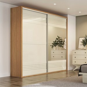 Guarda-roupa Roupeiro Casal com 02 Portas 2,23m 100% Mdf - Dalla Costa: Freijó/off White