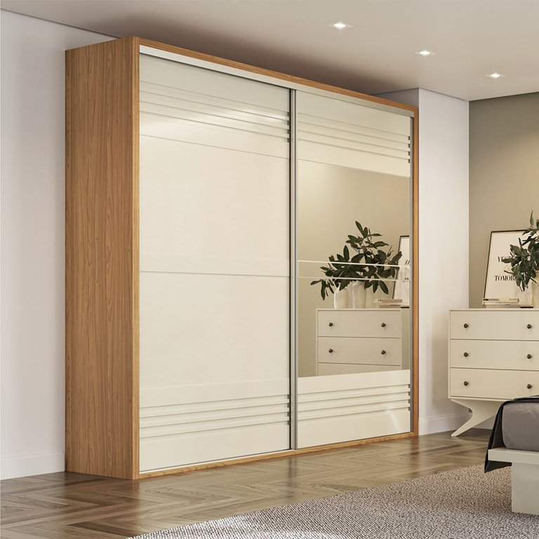 Guarda-roupa Roupeiro Casal com 02 Portas 2,23m 100% Mdf - Dalla Costa: Freijó/off White