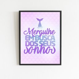Quadro Sereia Busque Seus Sonhos 24x18cm:Madeira preta - 2