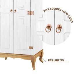 Guarda Roupa Madeira Maciça 2 Portas Rústico Pés Luis Xv Branco Garapa 4000 Denk - 3