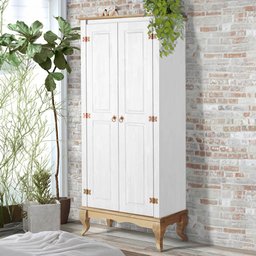 Guarda Roupa Madeira Maciça 2 Portas Rústico Pés Luis Xv Branco Garapa 4000 Denk - 1