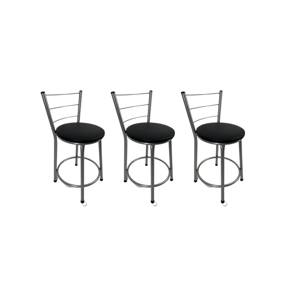 Kit 3 Banqueta Baixa Prata Cozinha Gourmet Americana Bancada - Preto