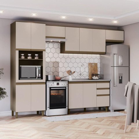 Cozinha Compacta 5 Peças com Torre Quente Connect 12 Portas MDF Marrom Móveis Henn