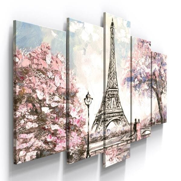 Quadro Decorativo Paris Flor Torre Eiffel Romantico Aquarela - 1