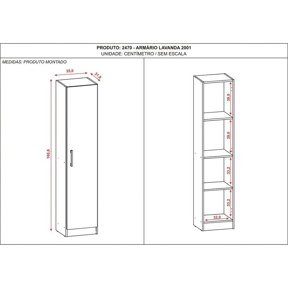 Armario Multiuso 1 Porta 3 Prateleiras Lavanda Kits Paraná Cor:branco White - 3