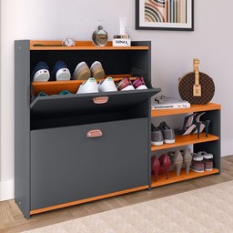 Sapateira Organizadora Quarto Closet Hall de Entrada Banco 2 Portas Basculantes Puxador Concha Milan - 2