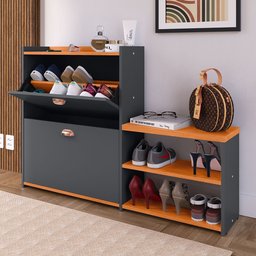 Sapateira Organizadora Quarto Closet Hall de Entrada Banco 2 Portas Basculantes Puxador Concha Milan - 3