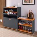 Ver imagem 3 de Sapateira Organizadora Quarto Closet Hall de Entrada Banco 2 Portas Basculantes Puxador Concha Milan