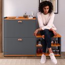 Ver imagem 6 de Sapateira Organizadora Quarto Closet Hall de Entrada Banco 2 Portas Basculantes Puxador Concha Milan