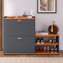 Ver imagem 1 de Sapateira Organizadora Quarto Closet Hall de Entrada Banco 2 Portas Basculantes Puxador Concha Milan