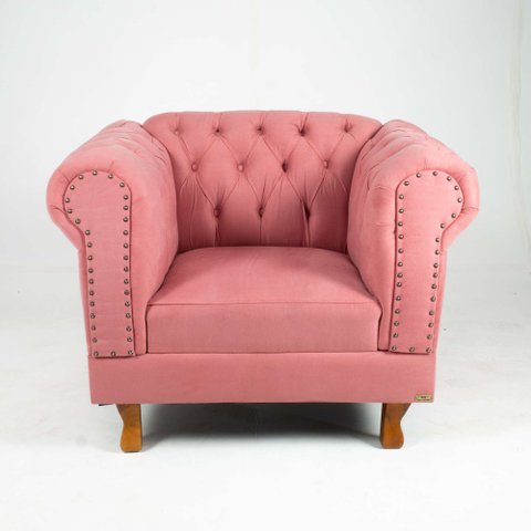 Conjunto c/ 2 Poltronas Chesterfield Duque Para Sala, Tv, Estar, Recepção , Decoração - Suede Rosa