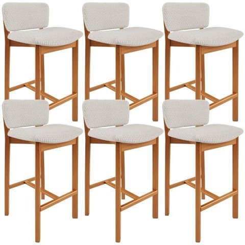 Kit 06 Banquetas Alta para Cozinha Sala de Jantar Bar Dara L02 Bouclê Cru - Lyam Decor