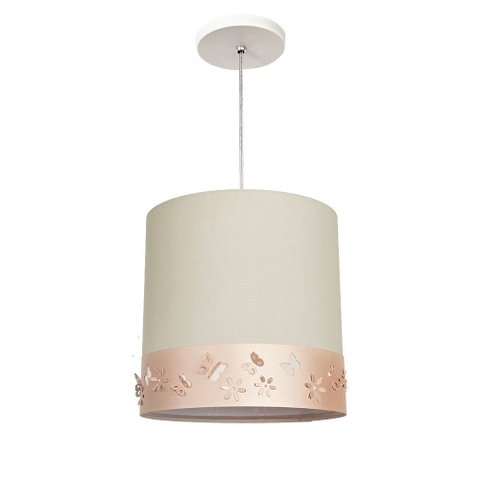 Lustre Infantil Pendente Faixa Flores e Borboletas Branco 25