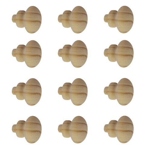 Kit 12 Puxadores de Madeira Redondos para Móveis Gavetas Armários Modelo Roma Tipo Tapa Furo
