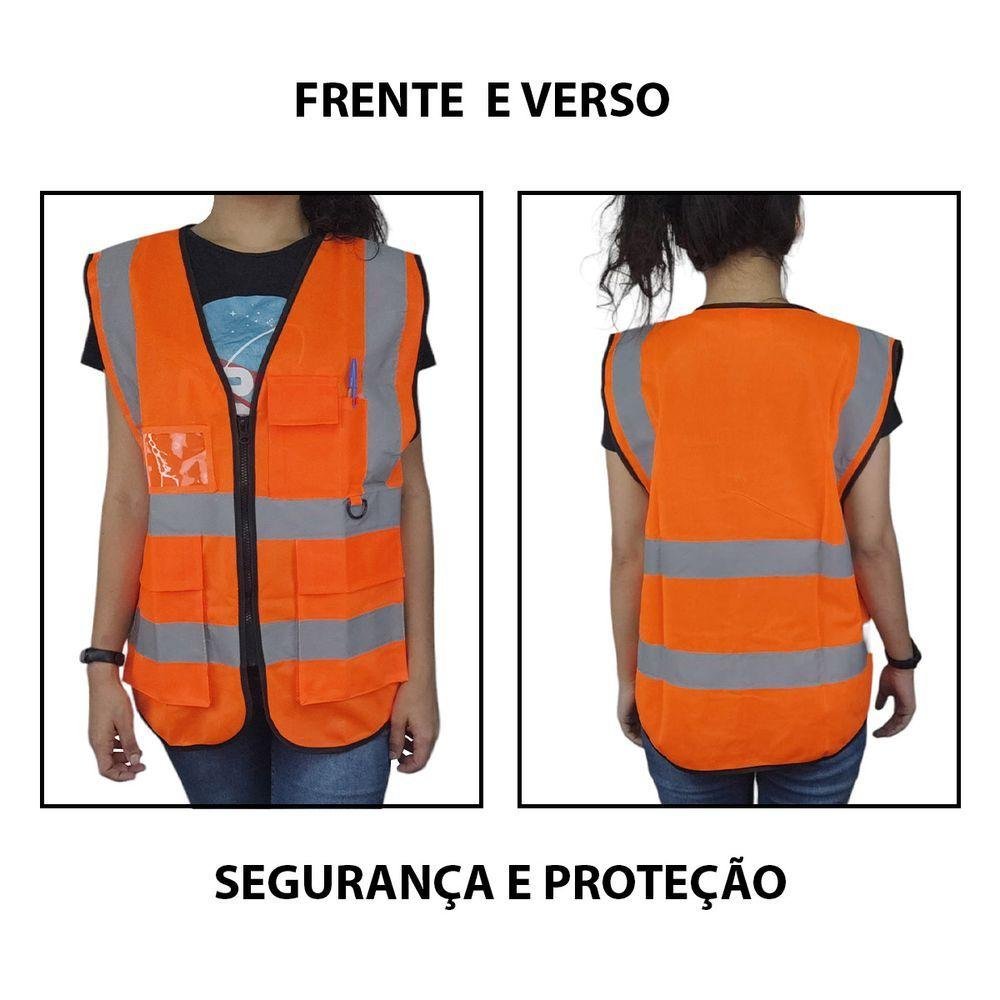 Colete Faixa Sinalizador Refletivo Blusao Fluorescente Epi Segurança Trabalho Ziper Bolso Sinal - 5