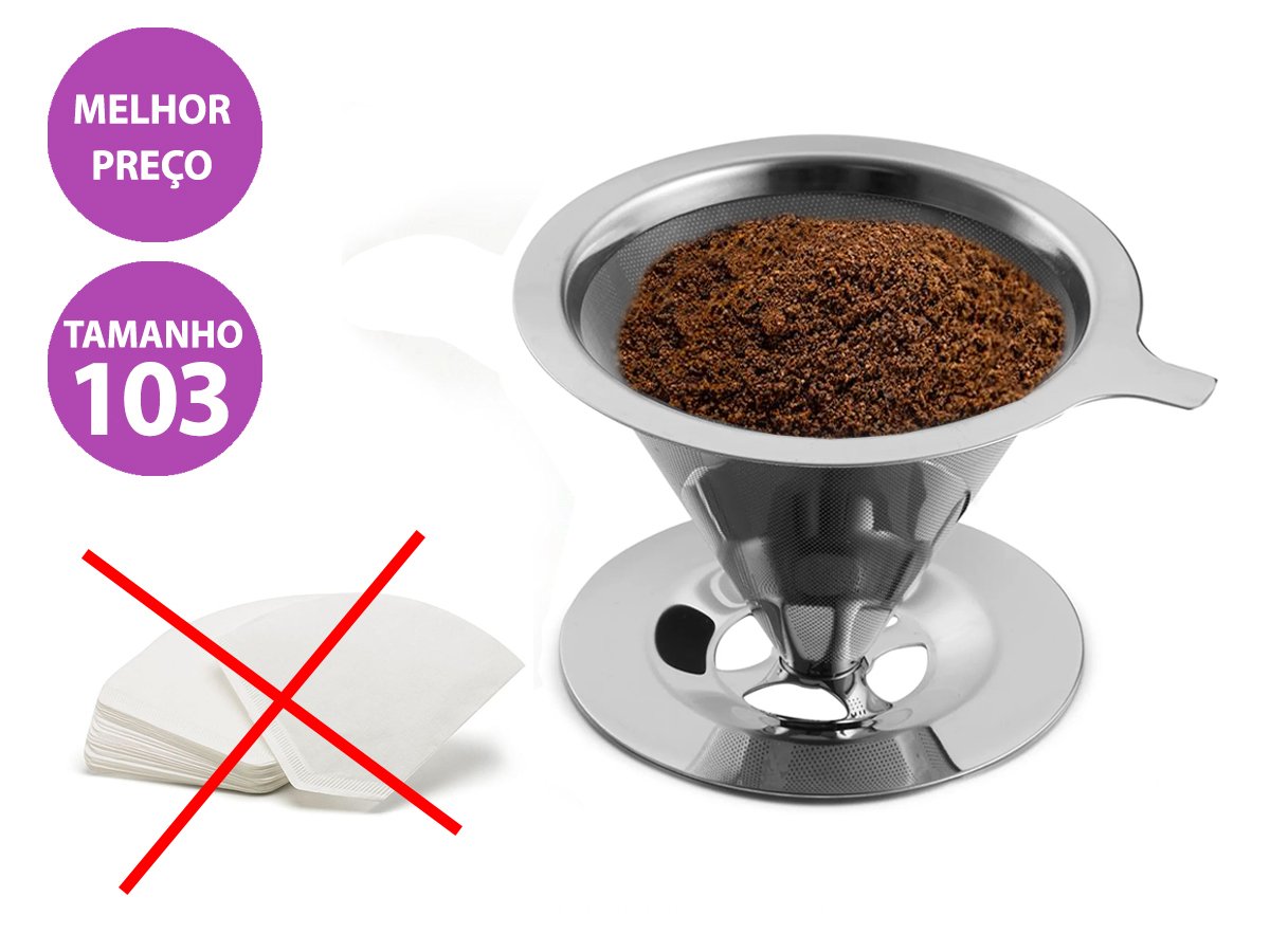 Coador Café Inox Filtro 103 - Prático Reutilizável Econômico
