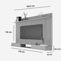 Painel Classic Ripado e Nicho 3 Gavetas Sala Estar TV até 72:Nature/Off White - 3