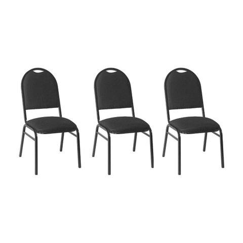 Kit com 3 Cadeiras de Auditório/escritório Estofadas 44cm Multimóveis Cr25289 Preto