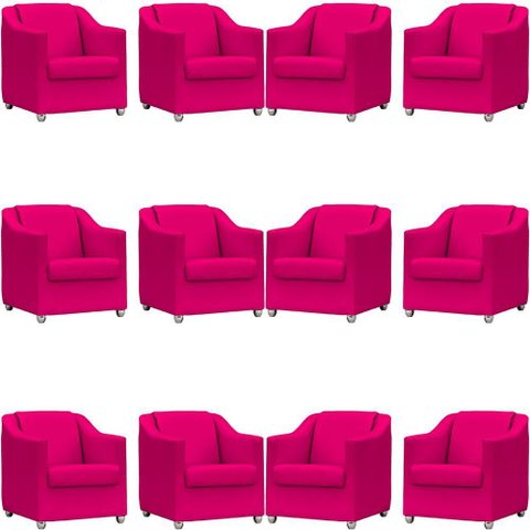 Kit 12 Poltronas Mila Corino Cores Pé de Plástico Cromado - Pink Corino