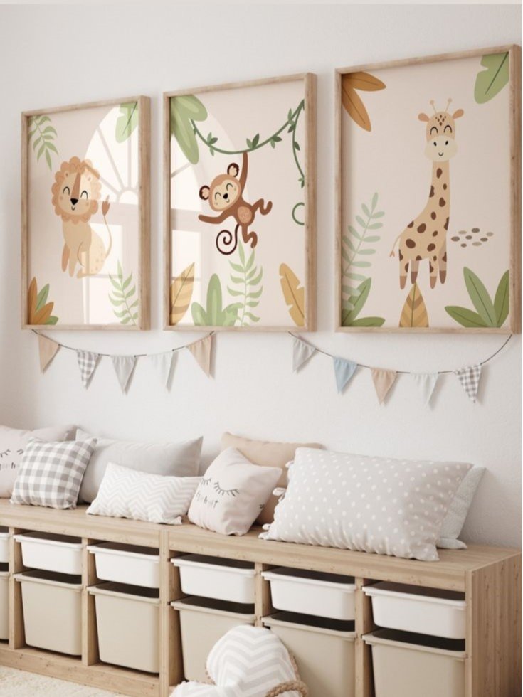 Kit 3 Quadros Decorativos Infantil Animais Safari No13