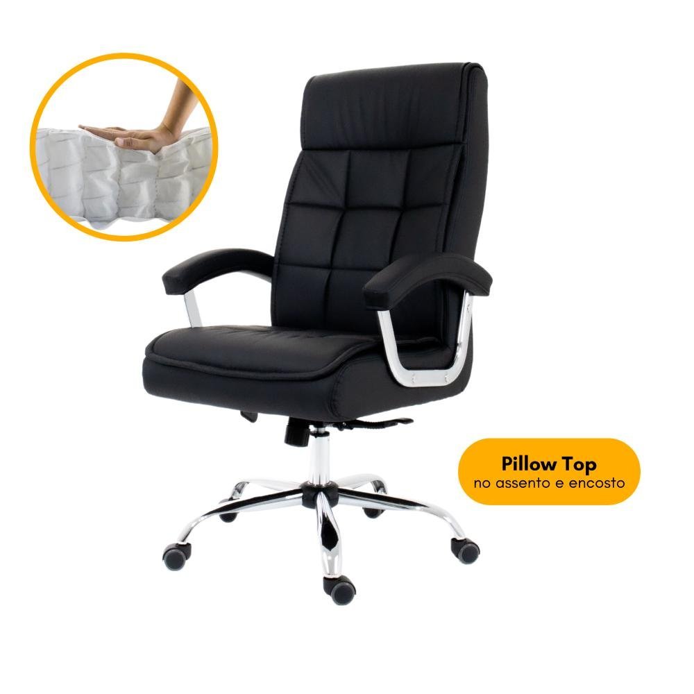 Cadeira de Escritório Presidente Bump Preto Pillow Top Sistema Relax - 3