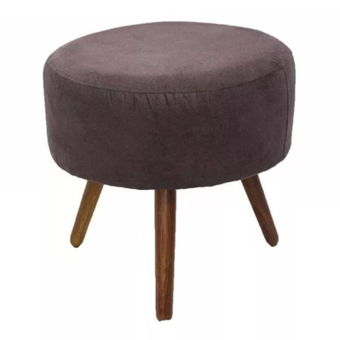 Puff Pufe Banqueta Redondo Estofado Pés Madeira Suede