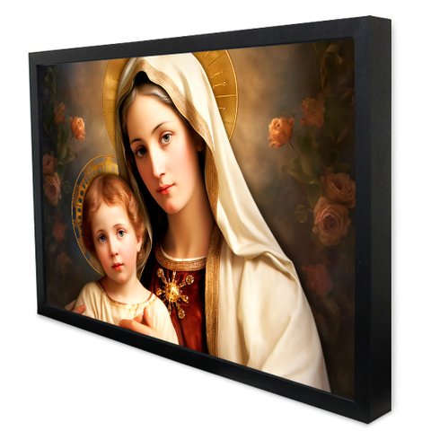 Quadro Decorativo Virgem Maria e o Menino Jesus em Moldura Caixa Tacolado Moldura Caixa Alta 4,5cm P