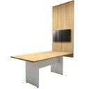 Ver imagem 3 de Conjunto Sala de Reunião Mesa 1,80m Mac Branco Painel Tv F5 Cor:macadâmia com Branco