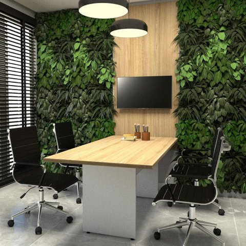 Conjunto Sala de Reunião Mesa 1,80m Mac Branco Painel Tv F5 Cor:macadâmia com Branco