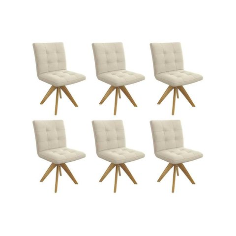 Kit 6 Cadeiras Sala Jantar Nice 1c001ca Premium Madeira Maciça 6 Un Carvalho/linho Bege Argila -