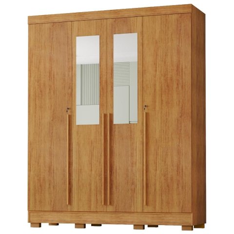 Guarda Roupa Casal 4 Portas com Espelho 159 cm Domus Cedro Rudk