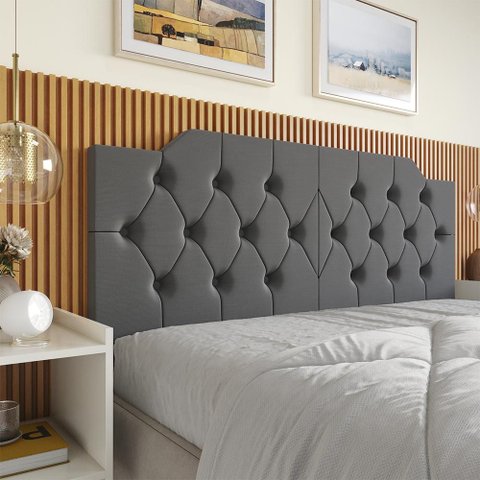 Cabeceira Casal Capela Suede Capitonê Dobrável Espuma Premium Ideal para Box Casal - Cinza