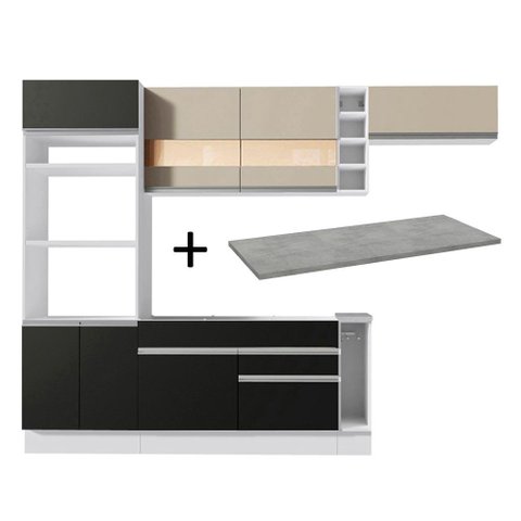 Armário de Cozinha Completa 290cm Branco/Preto/Crema Safira Madesa 13
