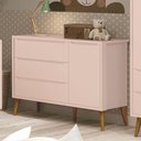 Ver imagem 2 de Cômoda Infantil 1 Porta e 3 Gavetas Theo Retrô Rosa Fosco com Pés Amadeirado - Reller Móveis