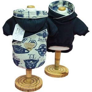 Moletom Felpado Azul Marinho e Cinza Estampado com Capuz para Cães - M