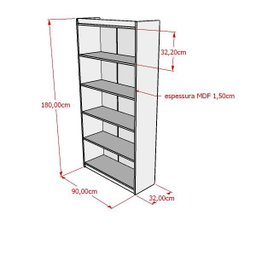 Estante De MDF 100% 5 Prateleiras Modelo Light 90x180x32 cm Comac - 2