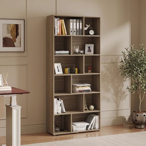 Estante para Livros com 12 Nichos Xangai 204CMX90CM Marrom/Castanho