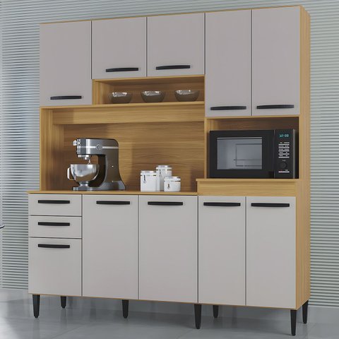 Armário de Cozinha Compacta 180cm Regina P11 Damasco/Off White - Mpozenato