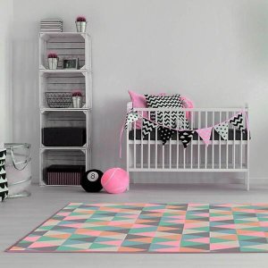 Tapete Mosaico Triângulos Rosa Claro Casa Dona Antiderrapante 100 x 140cm