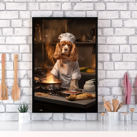 Quadro para Cozinha Cão Cocker Spaniel's 33x24cm - com Vidro:madeira Preta