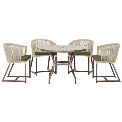 Mesa com 4 Cadeiras de Jantar Roma 100cm e Noronha em Aluminío Marrom Corda Nautica Estofado 13 Tram