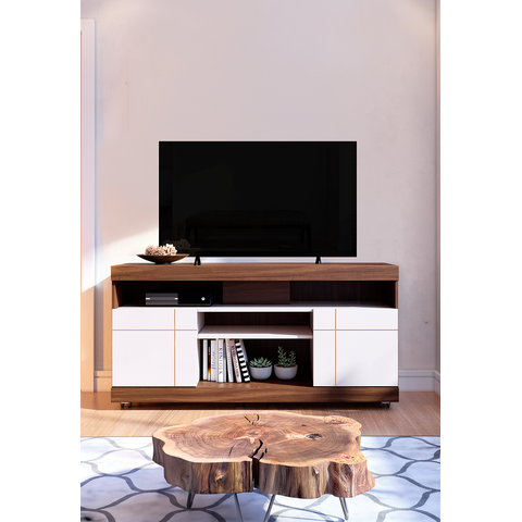 Rack Yara para Tv até 47 Polegadas com 2 Portas de Giro Nogueira Real/ Off White - Colibri